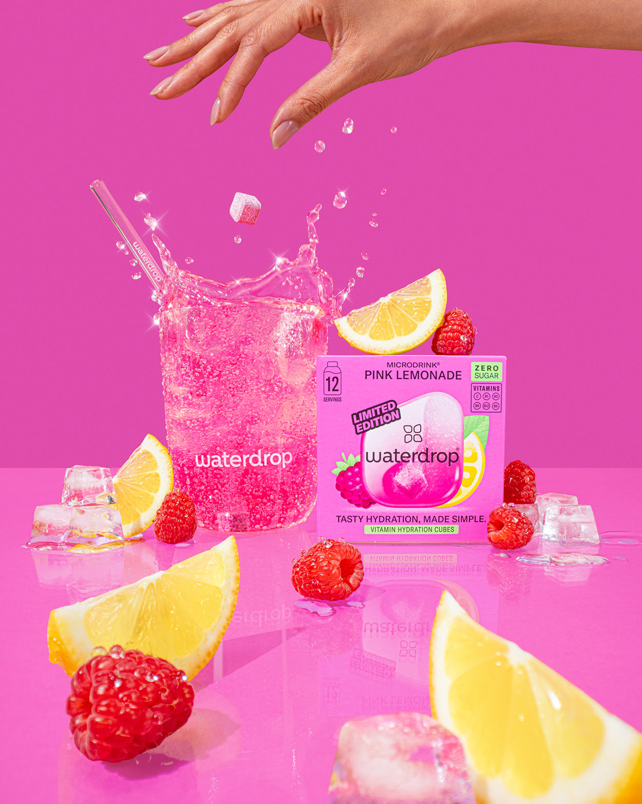 PINK LEMONADE raspberry-infused soft drink.