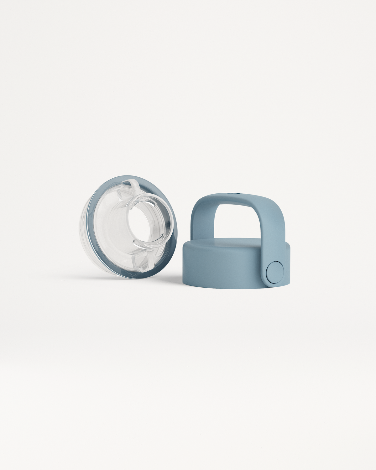 Metal Spout Lid: clear straw and light blue carry handle caps.