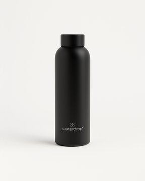 Bouteille Thermo Classique Inox, black bottle, logo visible.